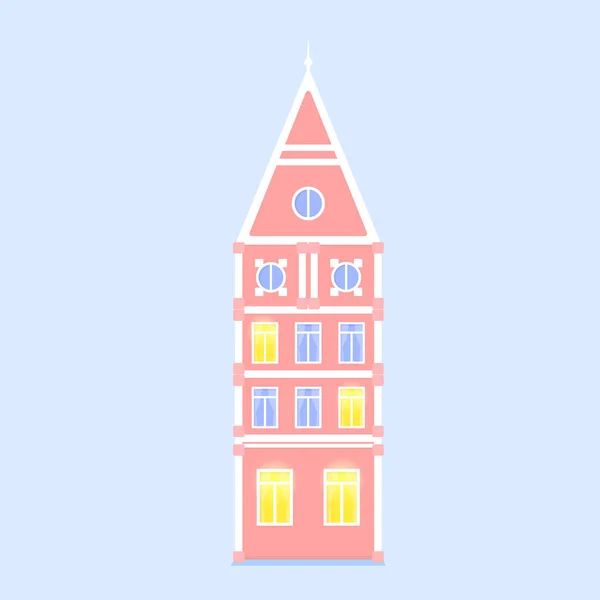 Simple Pink European Scandinavian Colorful Old House Isolated Flat Design — Stock Vector