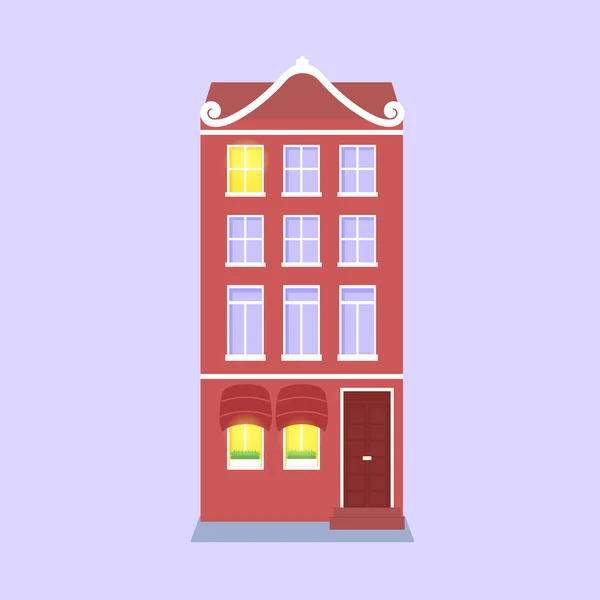 Simple Red European Scandinavian Colorful Old House Isolated Flat Design — Stok Vektör