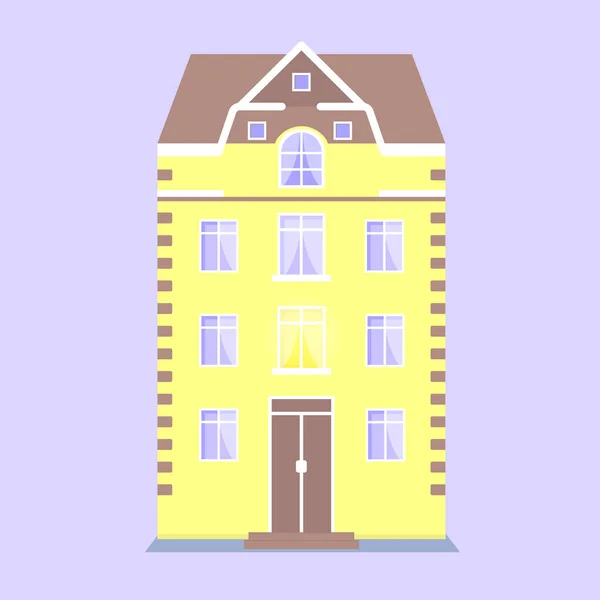 Simple Yellow European Scandinavian Colorful Old House Isolated Flat Design — Stockvektor