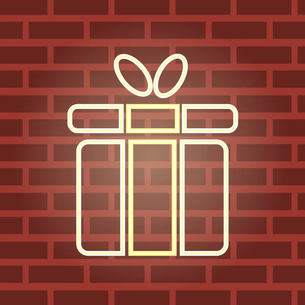 Gift Box Line Neon Light Sign Icon Present Sale Holiday — Stok Vektör