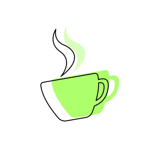 Simple Vector Icon Design Hot Green Tea Cup Lines White — Stock Vector