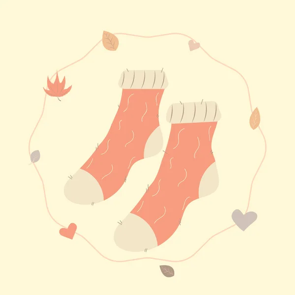 Pair of warm cozy socks icon. Autumn season clothes, elements and symbols. Comfort and coziness in cold weather. Home, holidays. Cartoon flat vector illustration isolated EPS 10