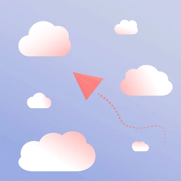 Pink Paper Plane Dash Line Track Loop Blue Sky White — Image vectorielle