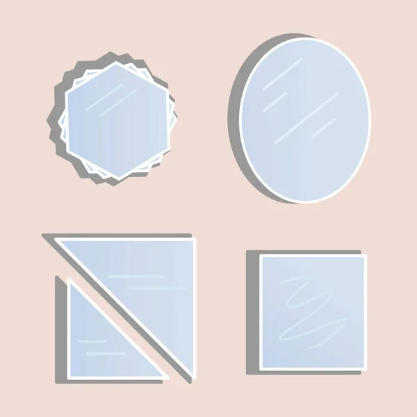 Simple Mirrors Set Pink Background Four Mirrors Different Shapes Circle — Stock Vector