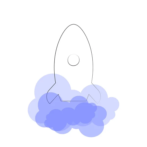 Simple Outline Rocket Ship Acrylic Style Blue Smoke Isolated White — Vetor de Stock