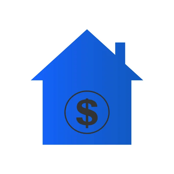 Simple blue home loan, mortgage icon with dollar symbol isolated on the white background.