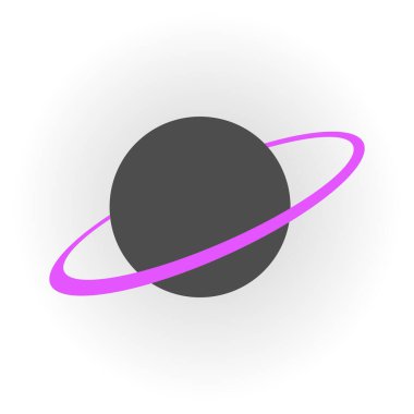 Mor halkalı basit bir siyah gezegen ikonu, Satürn. Beyaz izole arkaplanda vektör illüstrasyonu. Galaksi uzay iş logosu kavramı