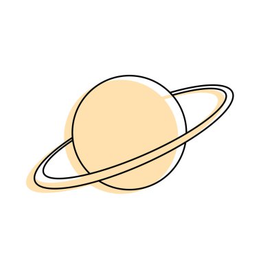 Halkalı basit gezegen simgesi Satürn. Beyaz izole arkaplanda vektör illüstrasyonu. Galaksi uzay iş konsepti