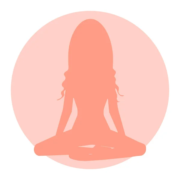 美容スポーツリラックスビジネスのための瞑想のロゴアイコンに座って長い髪の女の子 ベクトルイラストフラットデザイン ヨガ蓮の位置のシルエットで — ストックベクタ