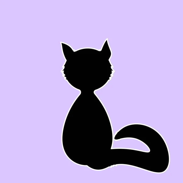 Basit siyah kedi silueti, logo, baskı, dekoratif çıkartma. Gri arkaplanda izole vektör çizimi