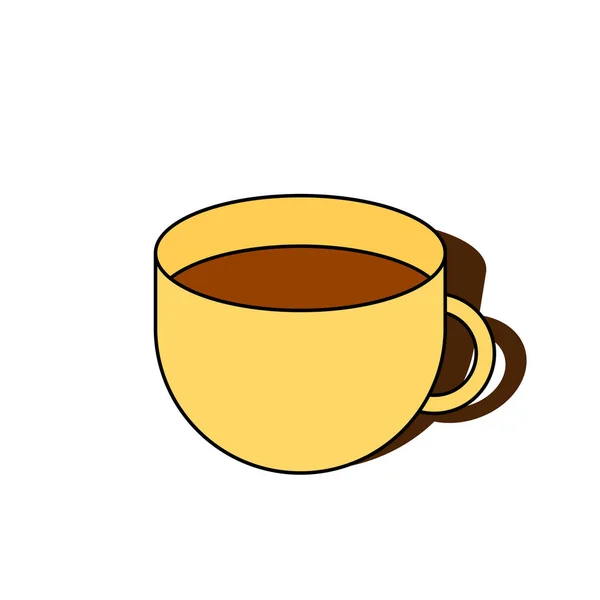 Beyaz arka planda gölgeli izole edilmiş renkli kahve ikonu. El çizimi turuncu bardak çizimi. Modern trend minimalist doğrusal logo. Menü, mağaza, kafe, yemek için