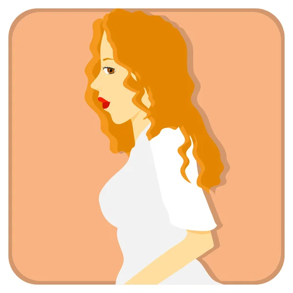 Icono Una Chica Cabello Castaño Con Labios Rojos Perfil Diseño — Vector de stock