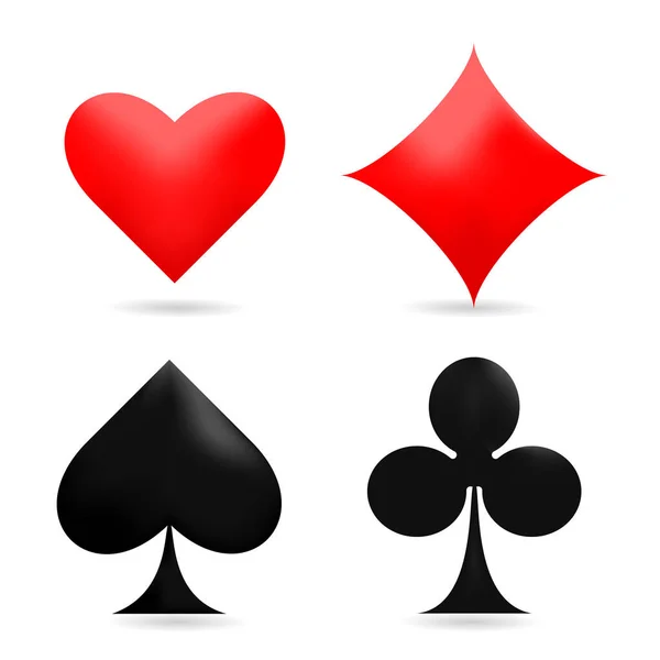 Realistic Vector Illustration Four Poker Playing Cards Suits Symbols Shadows — Stock Vector