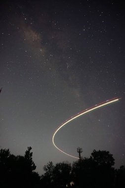 Portrait with Milky Way, Night sky with stars and Shining light