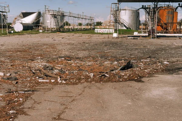 Shevchenkove Região Kharkiv Ucrânia Setembro 2022 Construção Destruída Após Ocupação — Fotografia de Stock