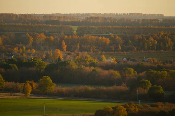Widok Wieś Jesienią Wysoki Punkt Widzenia — Zdjęcie stockowe