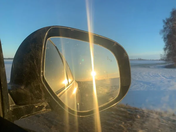 Car Side Mirror Sun Shining — Stock Fotó