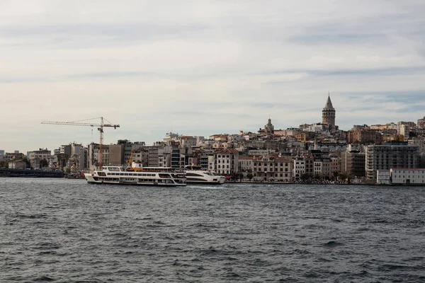 View Ferry Boats Golden Horn Part Bosphorus Beyoglu District European — Stok fotoğraf