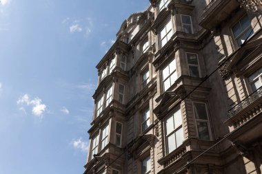 View of old, historical, ornamental building on Istiklal Avenue in Istanbul.