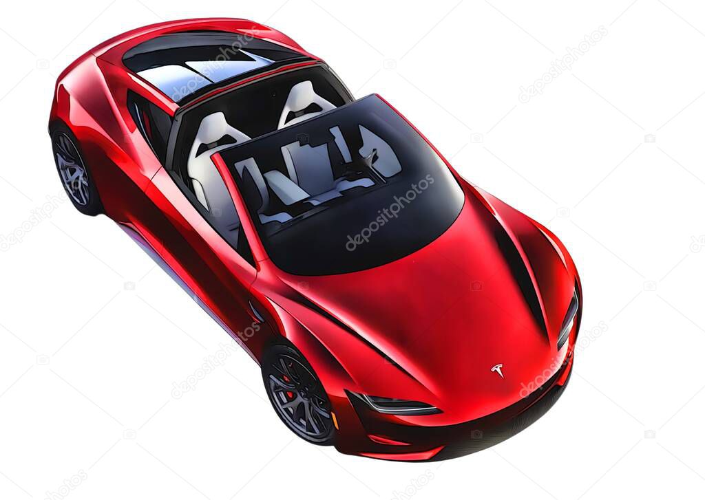 Illustration of a Tesla roadster