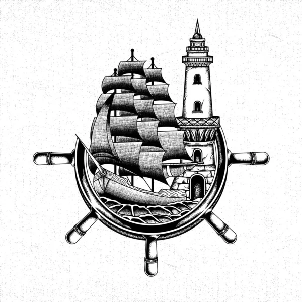 Vintage Nautical Vector Illustration Detailed Easy Edit — Wektor stockowy