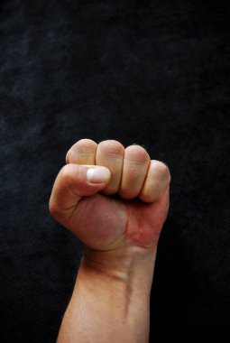 The raised fist is a gesture of determination. Historically, it was used by left-wing political forces, such as the Spanish Republicans (
