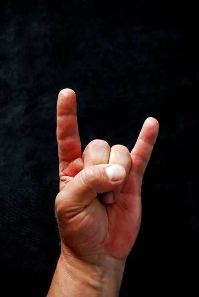 Raised Pointer Finger Little Finger Sign Fans Rock Metal Heavy — Fotografia de Stock