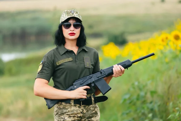 Soldier Woman Military Uniform Girl Military Uniform Weapon — Fotografia de Stock