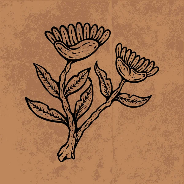 Botanical leaf doodle wildflower line art. Hand drawn vector illustration.Vintage floral outline. Suitable for wallpaper, poster, sticker,content social media