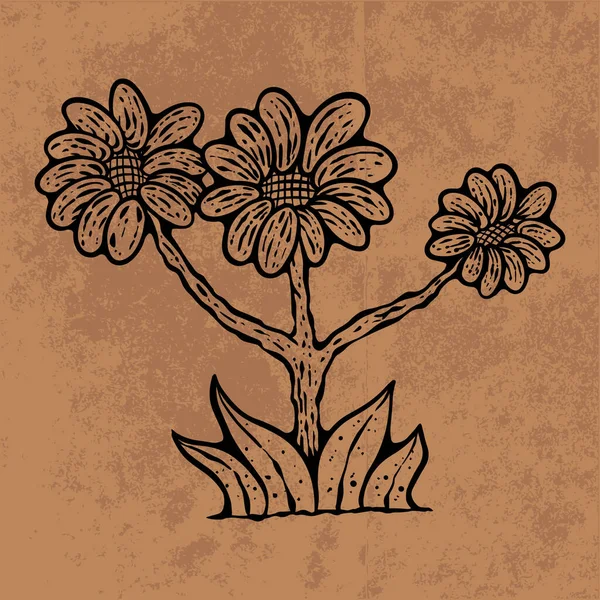 Botanical Leaf Doodle Wildflower Line Art Hand Drawn Vector Illustration — ストックベクタ