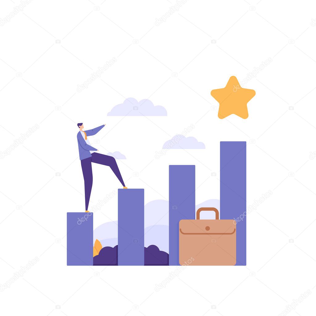 improve career in work. develop skills and talents. progress from start to success. an employee or male worker who is promoted. job promotion. businessman and business. concept illustration design