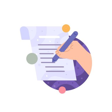 write or create a scientific paper, journal, proposal, letter, report or manuscript. a copywriter, journalist, writer, or content creator. flat cartoon illustration. vector concept design.