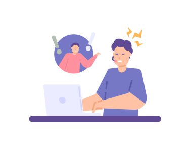 a customer service is dizzy because of a complaint or being scolded by a customer. problems with customers or clients. interaction with consumers. job or profession. flat cartoon concept illustration