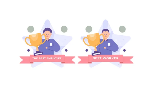Best Employee Worker Award Prize Achievement Champion Earn Hold Trophies — Archivo Imágenes Vectoriales