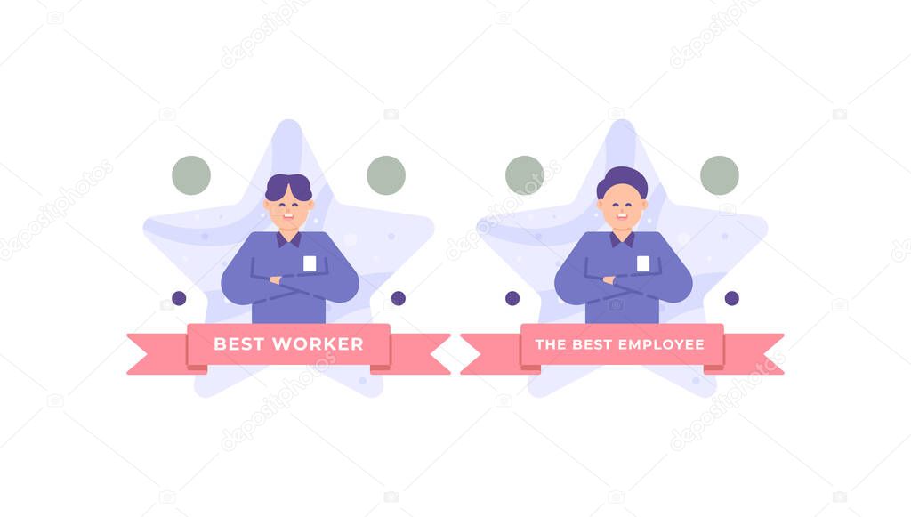 best employee or worker. award, prize, achievement, champion. titles. the best staff of the month. flat cartoon illustration. vector concept design