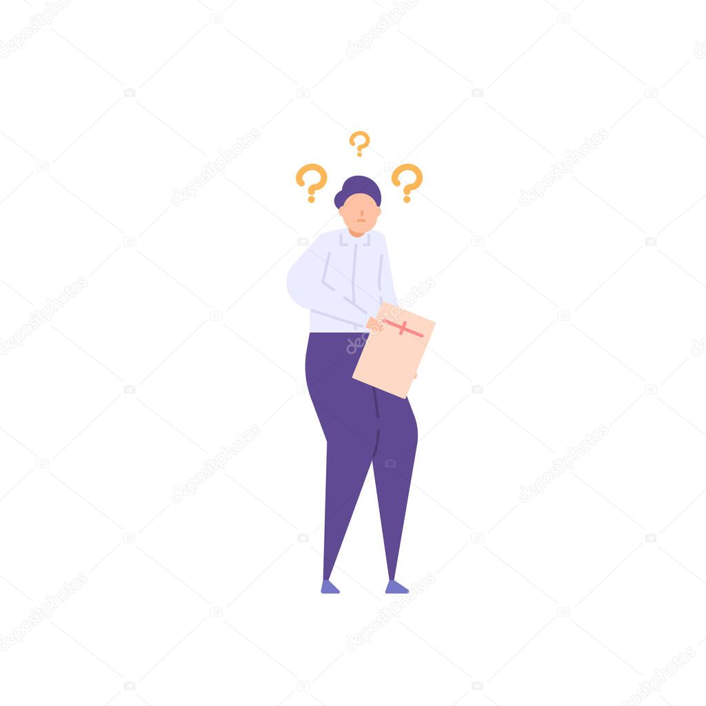 job applicants or unemployed. a man is in a state of confusion because he needs a job vacancy and has not found a job. job seekers. problem. flat cartoon illustration. vector concept design