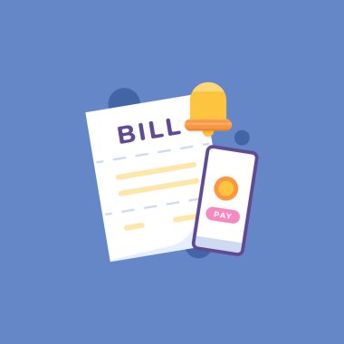 icon for bill notification and bill payment due reminder. notes, receipts, invoices and smartphones. symbols and elements. flat style illustration. vector design concept