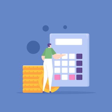 accountant or manager. an employee manages or controls finances. calculate expenses, budget, capital and profit using a calculator. staff or employees. flat cartoon illustration. vector concept design