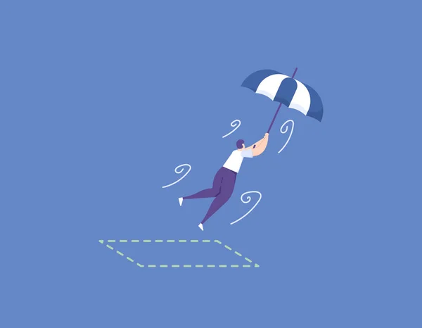 Man Flies Using Umbrella Get Out Zone People Try Get — Image vectorielle