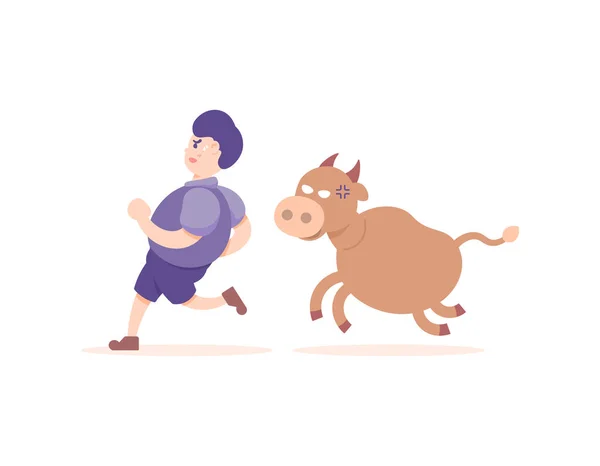 Man Ran Escape Cows People Chased Angry Cows Because Don — Stock Vector