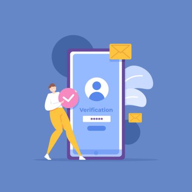 kullanıcı doğrulama, güvenlik sistemi, yetki kodu. Bir adam kendini tanıtmak ve korumak için OTP kodu ya da tek seferlik bir şifre alır. kullanıcı kontrolü ve güvenli. konsept çizim tasarımı