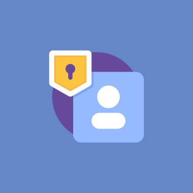 Veri koruması ve güvenlik sistemi. kullanıcı hesap sembolü ve kalkan. Korsan saldırılarına karşı önlem ve koruma. konsept simge tasarımı. tasarım ögeleri.