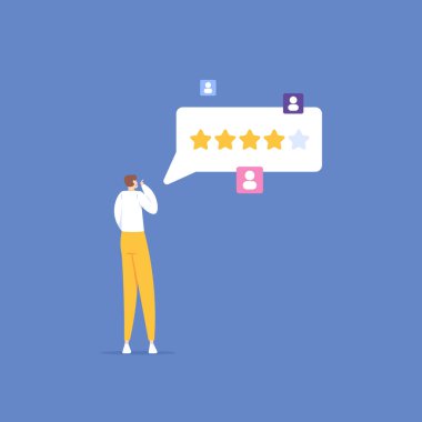 Yorumlar, reytingler, geri bildirimler. Müşteri memnuniyeti seviyesi. kullanıcı deneyimi ve puanlama. Online anketler. Bir müşteri yorum bıraktı ve bir yıldız verdi. Çizim konsepti tasarımı