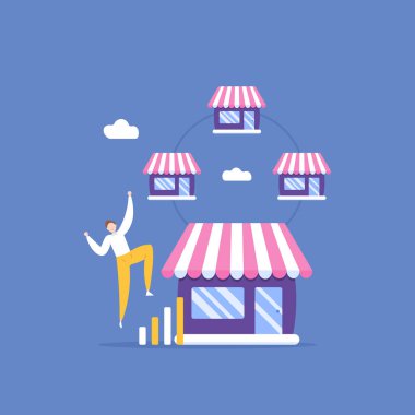 iş geliştirmek ve dükkanı geliştirmek. Emlak yatırım işi. mağaza dalları ekle ve çoğalt. Bayilik işi. Bir girişimci birçok işi olduğu için mutludur. İllüstrasyon kavramı