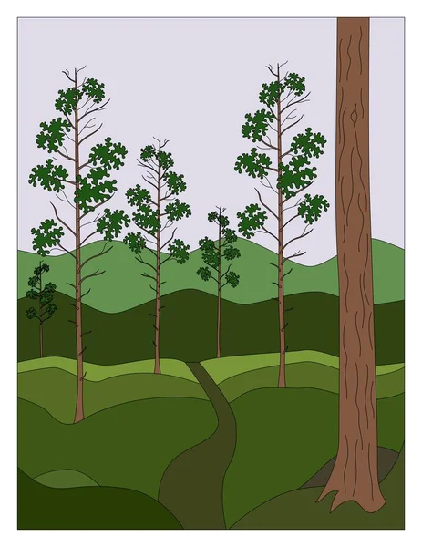 Сосновий Ліс Пейзажна Ілюстрація — стоковий вектор