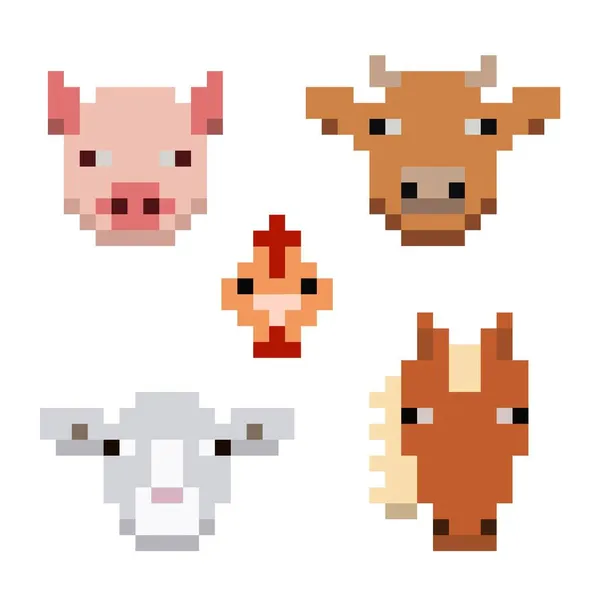Pixel Arte Animales Granja — Vector de stock