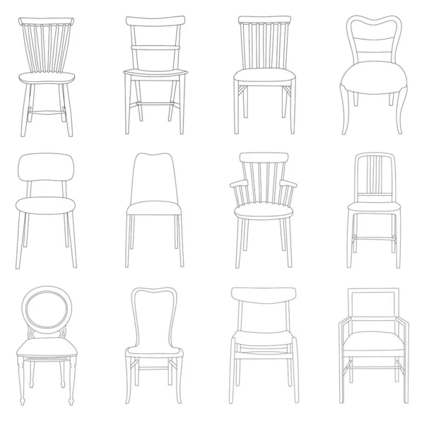 Set Hand Drawn Chairs — Stock Vector