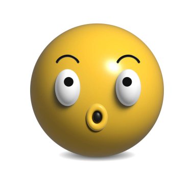 Surprised yellow face icon 3D rendering