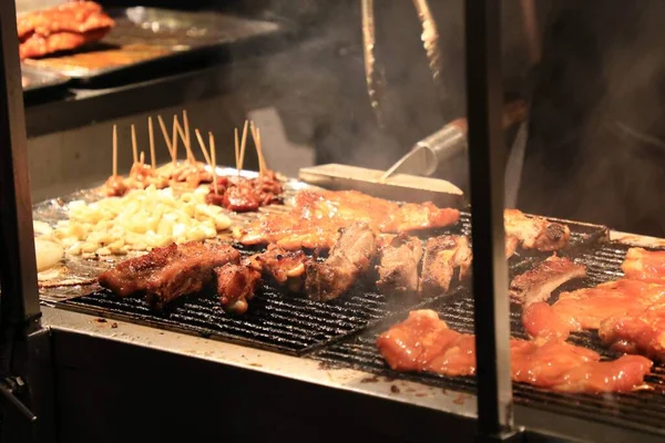 Delicious Bbq Street Food Stalls Very Popular Night Market Locals — Stockfoto