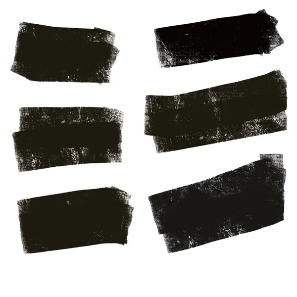 Set Black White Grunge Brush Strokes Ink Chalk Isolated Background — Foto de Stock